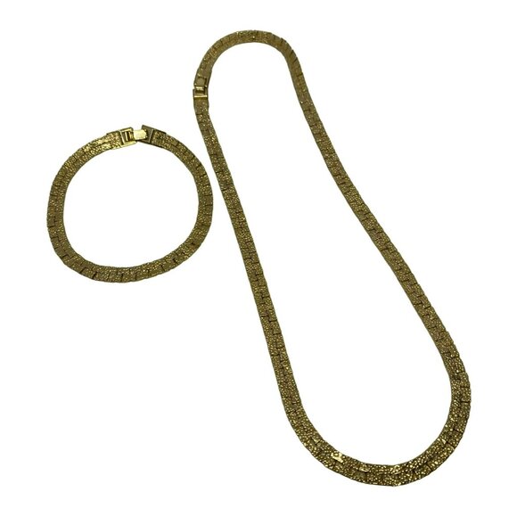 Gold-Tone Textured Necklace & Bracelet "I Love You" Set Valentine, Love Jewelry - Picture 2 of 3